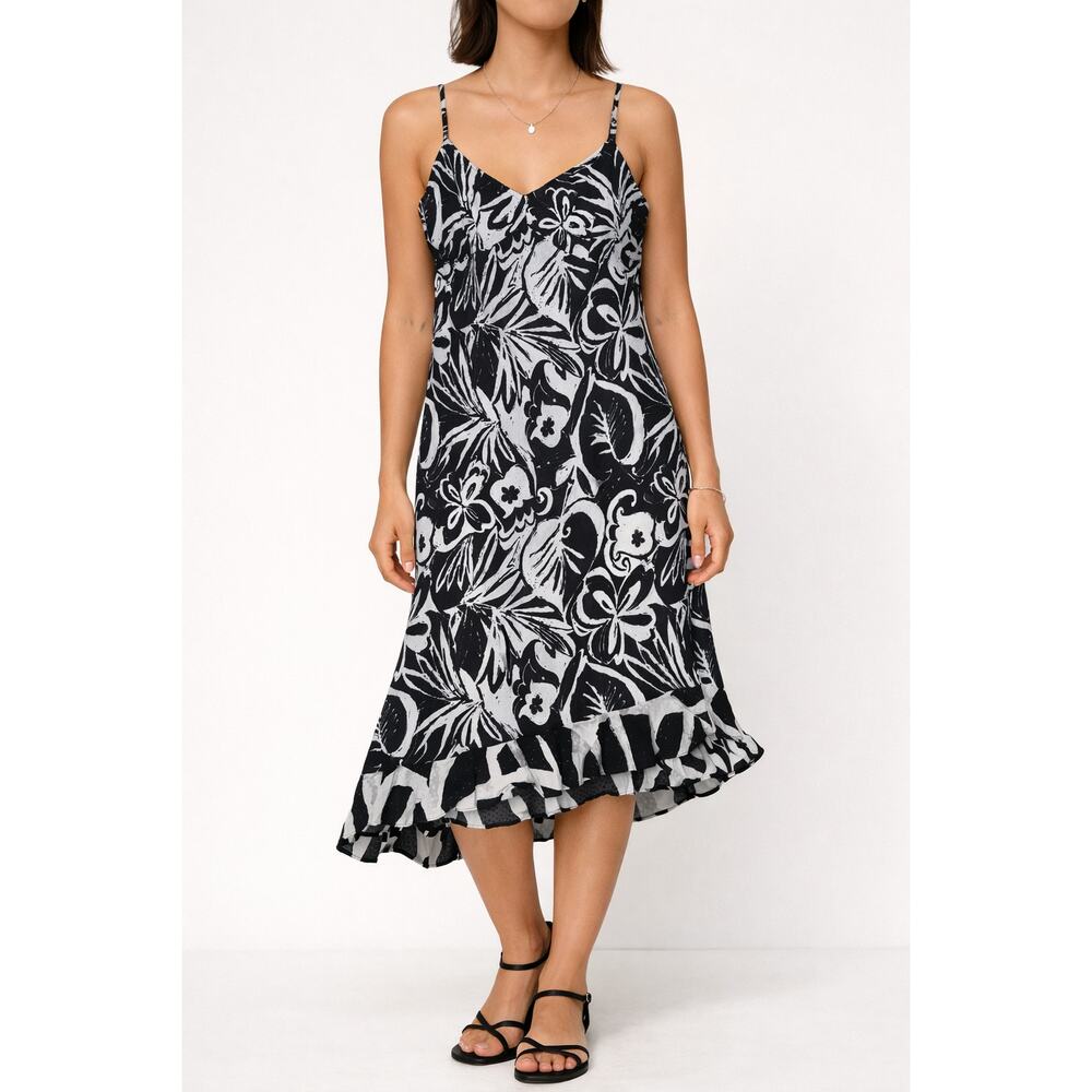 Jams‎ World Blackenheart Hawaiian Resort Midi Slip Dress L Rayon Ruffle Tropical